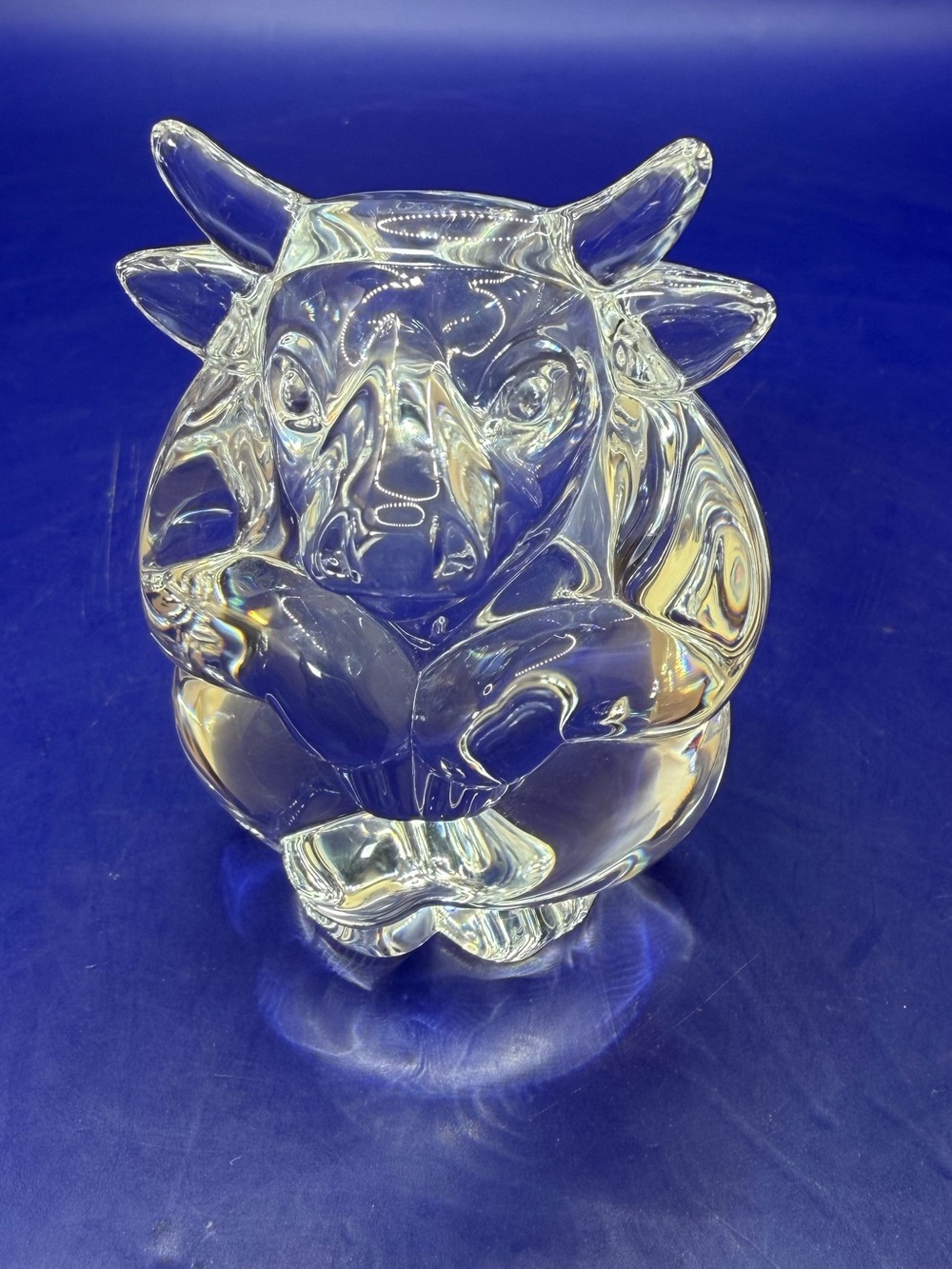 Steuben Glass BULL Signed Crystal HAND COOLER Paperweight